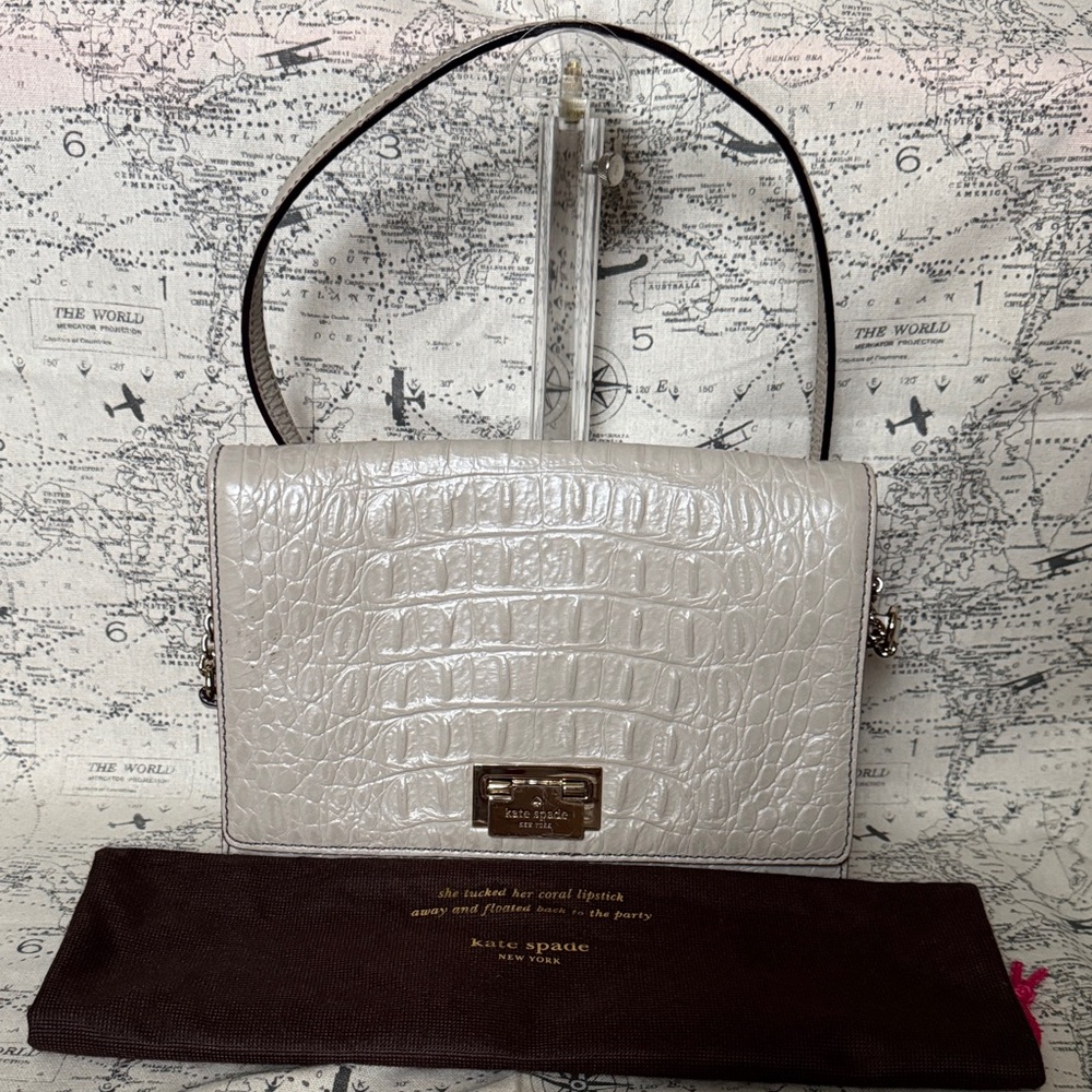 Kate Spade Ivory Croc-Embossed Shoulder Bag